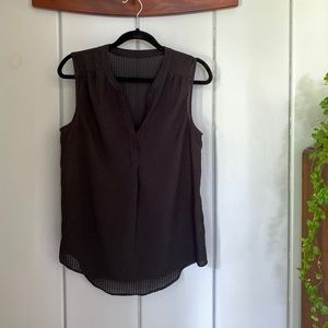 Sheer black sleeveless hi lo v neck blouse